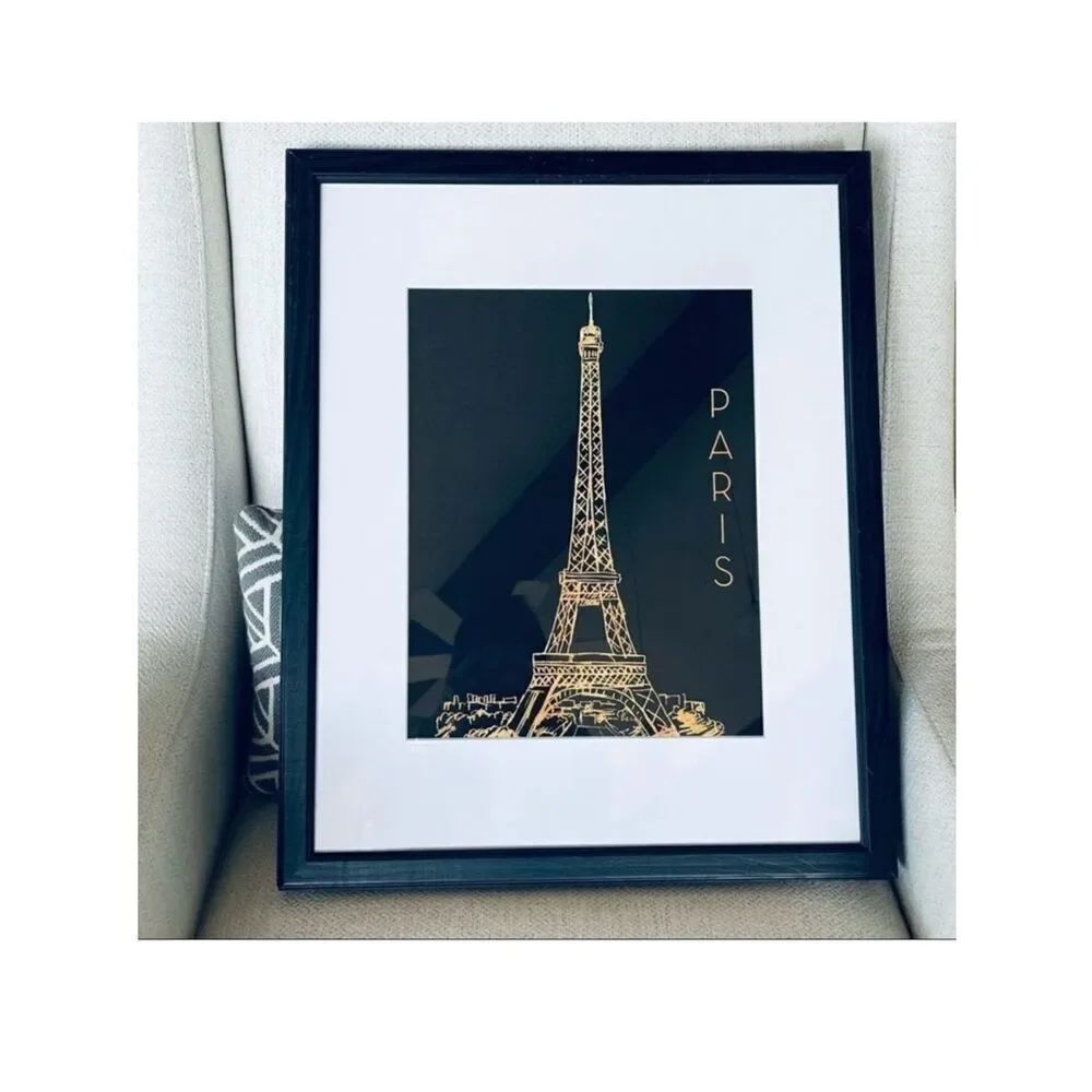 NWT Paris Eiffel Tower White Black & Gold 21.5”x17.5” Big Framed Canvas Wall Art